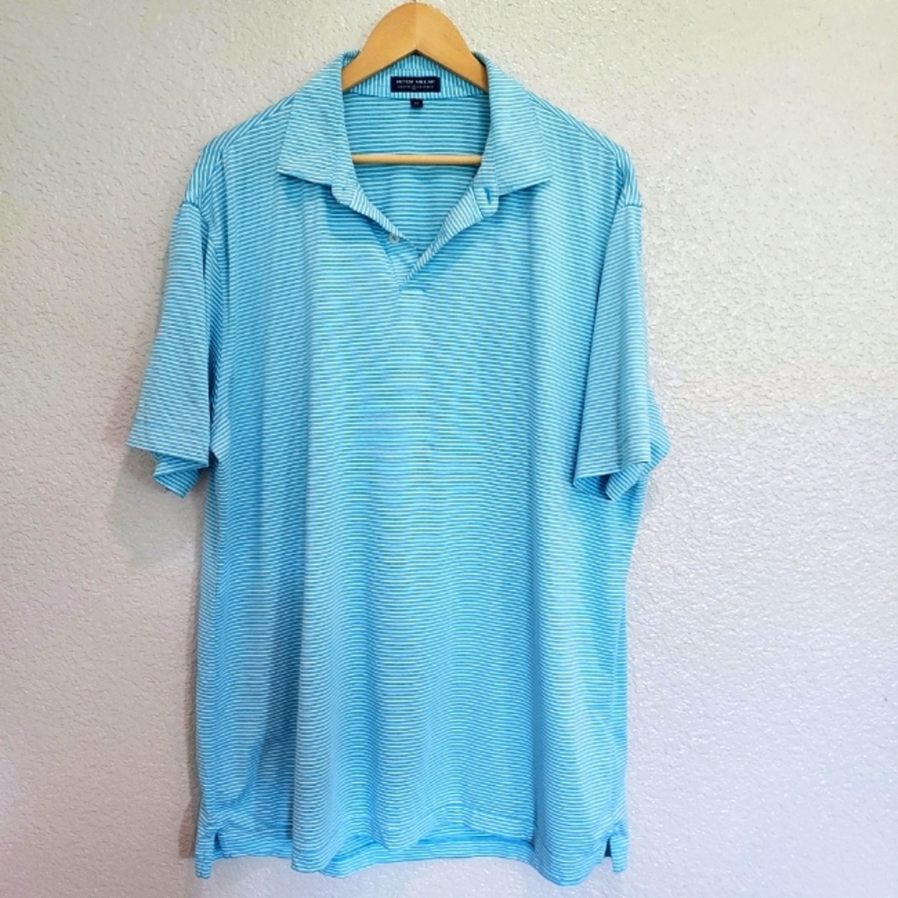 Peter Millar Aqua Blue Striped Polo Size XL